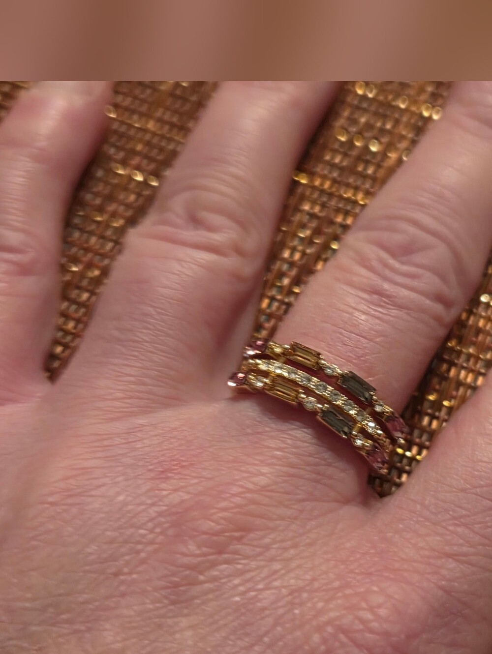 City Luxe Kohl’s Gold Tone Purple Amber Crystal Faux Stack Ring Size 8